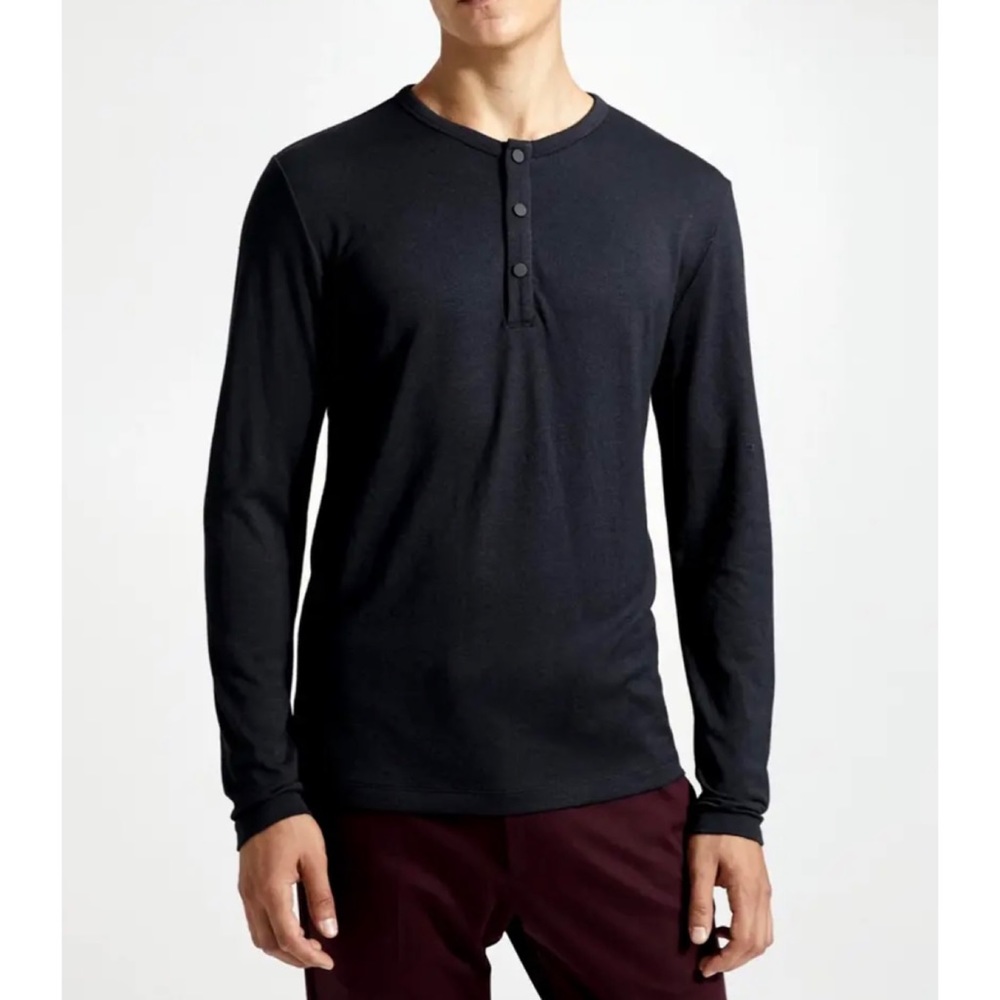 THEORY • Dark Grey Snap-Button Henley Long Sleeve Shirt, XL